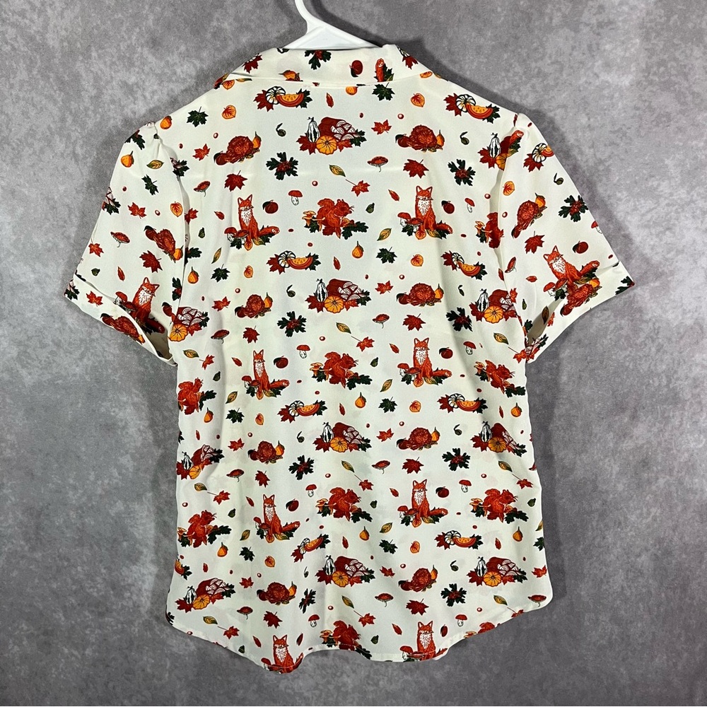 🔺SOLD🔺 ModCloth Polished Playful Tie-Neck Blouse White Harvest Autumn Fall Small - Picture 2 of 6